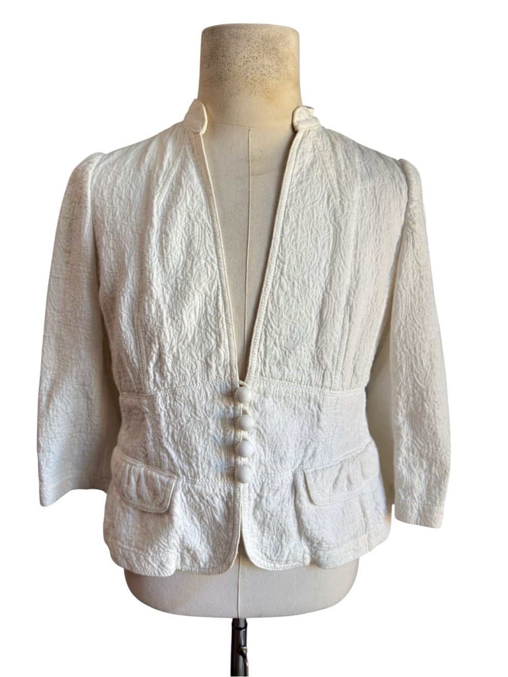 Banana Republic Ivory Textured Button-Front Blazer